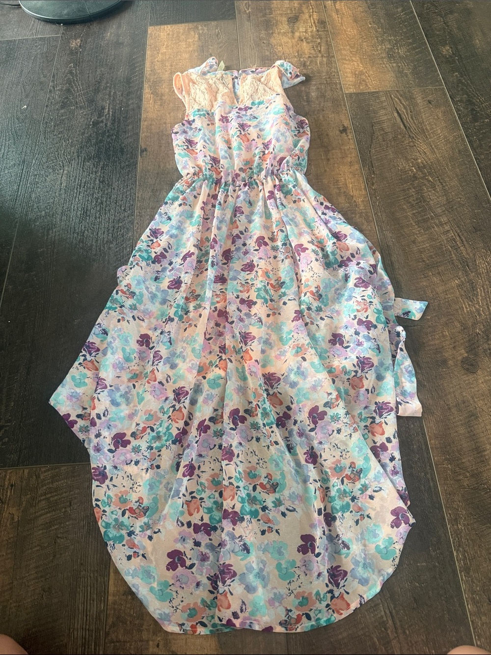 Candie's Pastel Floral High-Low Ruffle Dress - Picture 2 of 4